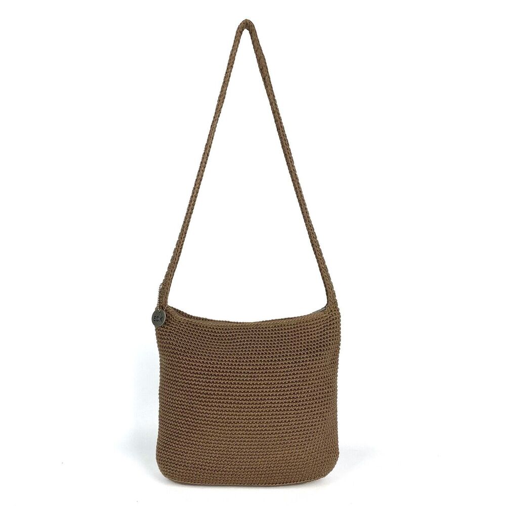 THE SAK Beige Crochet Shoulder Sling Bag Medium Textile Everyday Trendy Handbag2